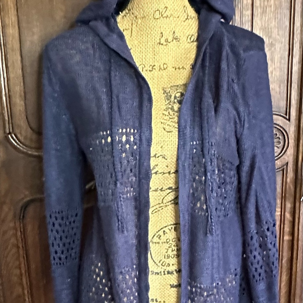 Love Ellie Navy Open Weave Knit Cardigan with Hood